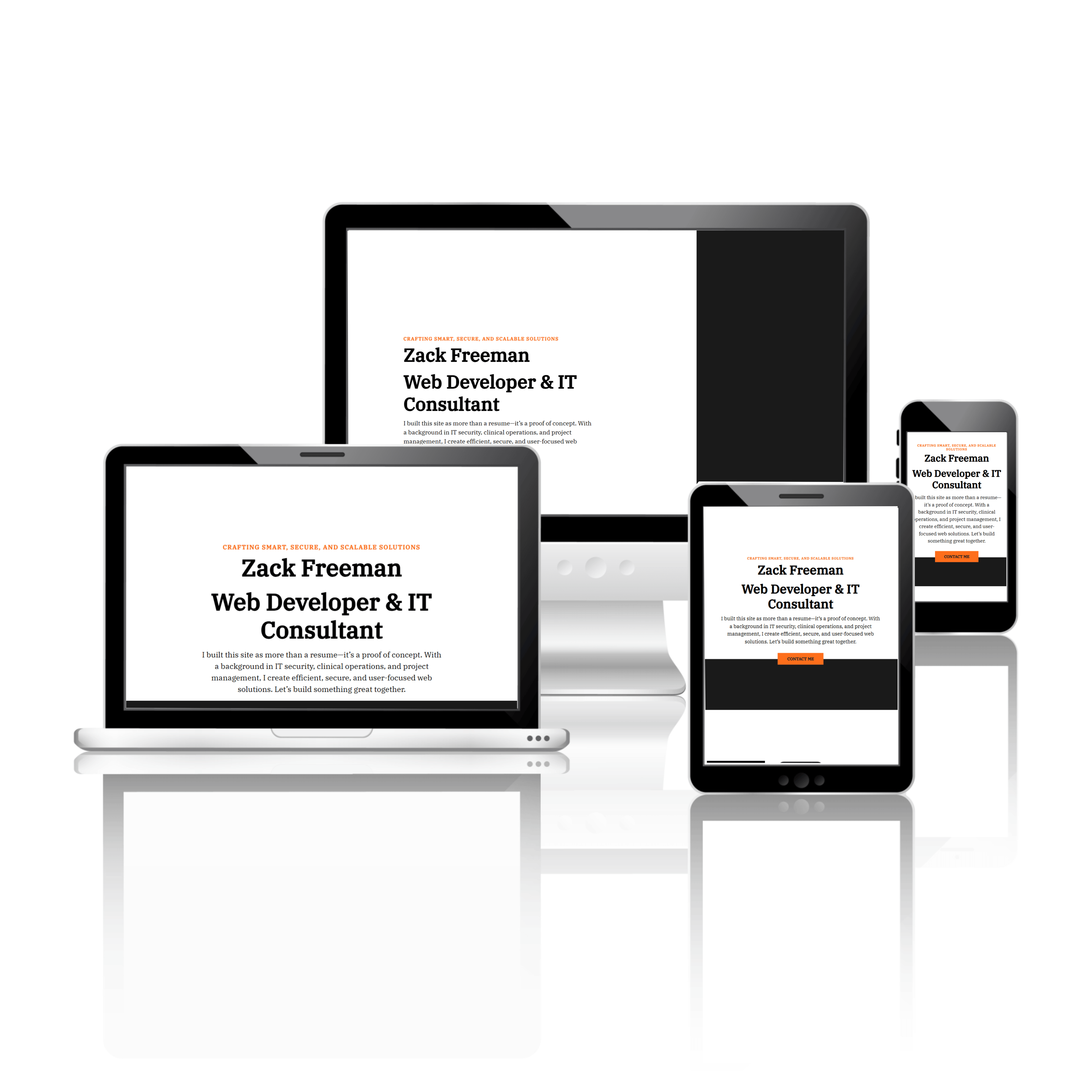Website for Zack Freeman's professional resume site, demonstrating a dynamic and interactive online portfolio