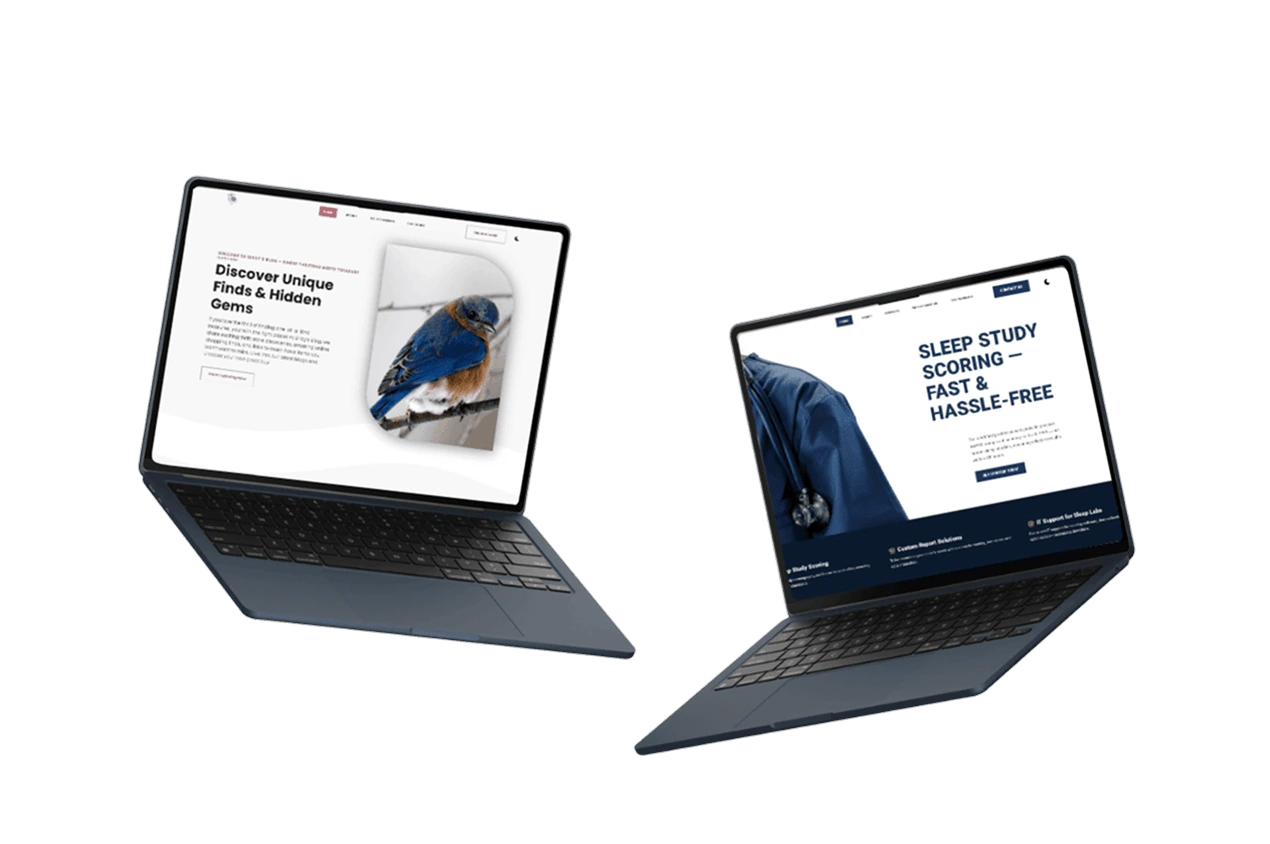 Website header with laptop displays showcasing website designs and the text 'WEB SOLUTIONS FOR SMALL BUSINESS SUCCESS